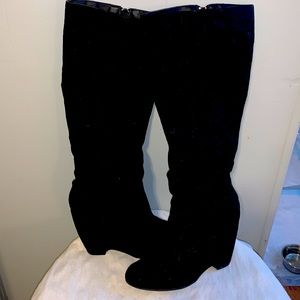 Worthington black suede wedge knee boots